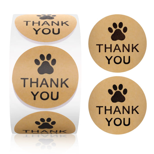 ASTER 500 Pieces Dog Paw Print Thank You Stickers, 1.5 Inch Kraft Thank You Stickers Label for Baking, Envelope Seals, Small Business, Greeting Cards, Present for Sealing and Decoration