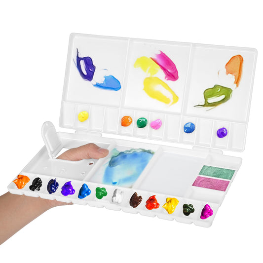 Watercolor Palette Empty Paint Palette Plastic Painting Palette with Thumbhole Folding Paint Tray Mixing Palette Artist Palette for Gouache Acrylic Oil Paint