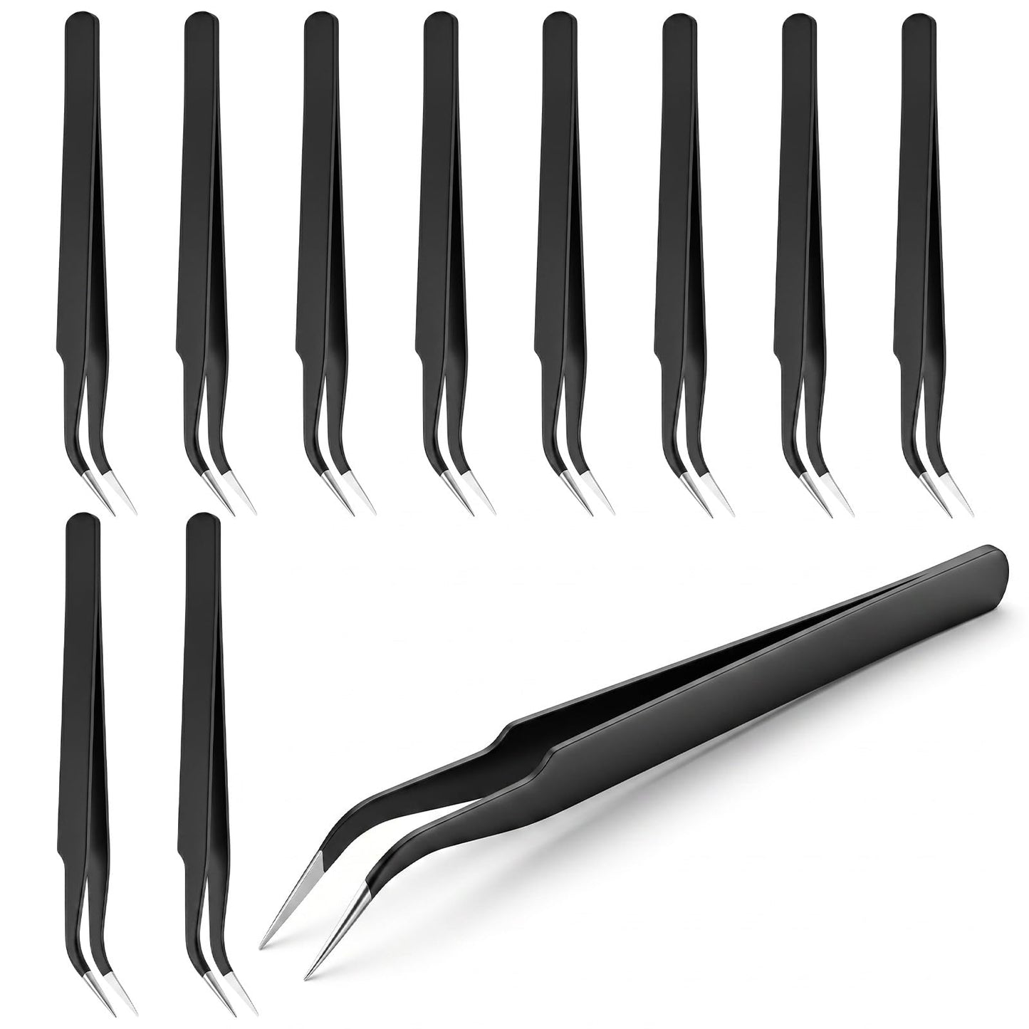 LLOUSSAK Pack of 10 eyelash tweezers, tweezers, eyelashes, straight curved