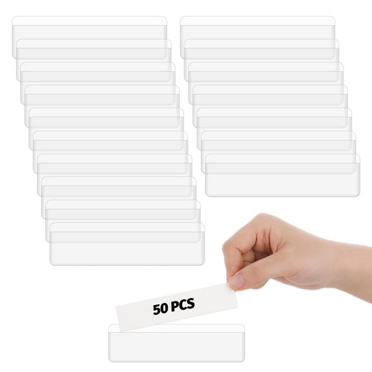 ZEYIYER 50PCS Shelf Labels Holders, 11 X 3 cm Labels Pockets for Storage Boxes, Self Adhesive Clear Shelf Label Holders for Shelf Price Display Supermarket Bookshelf Kitchen