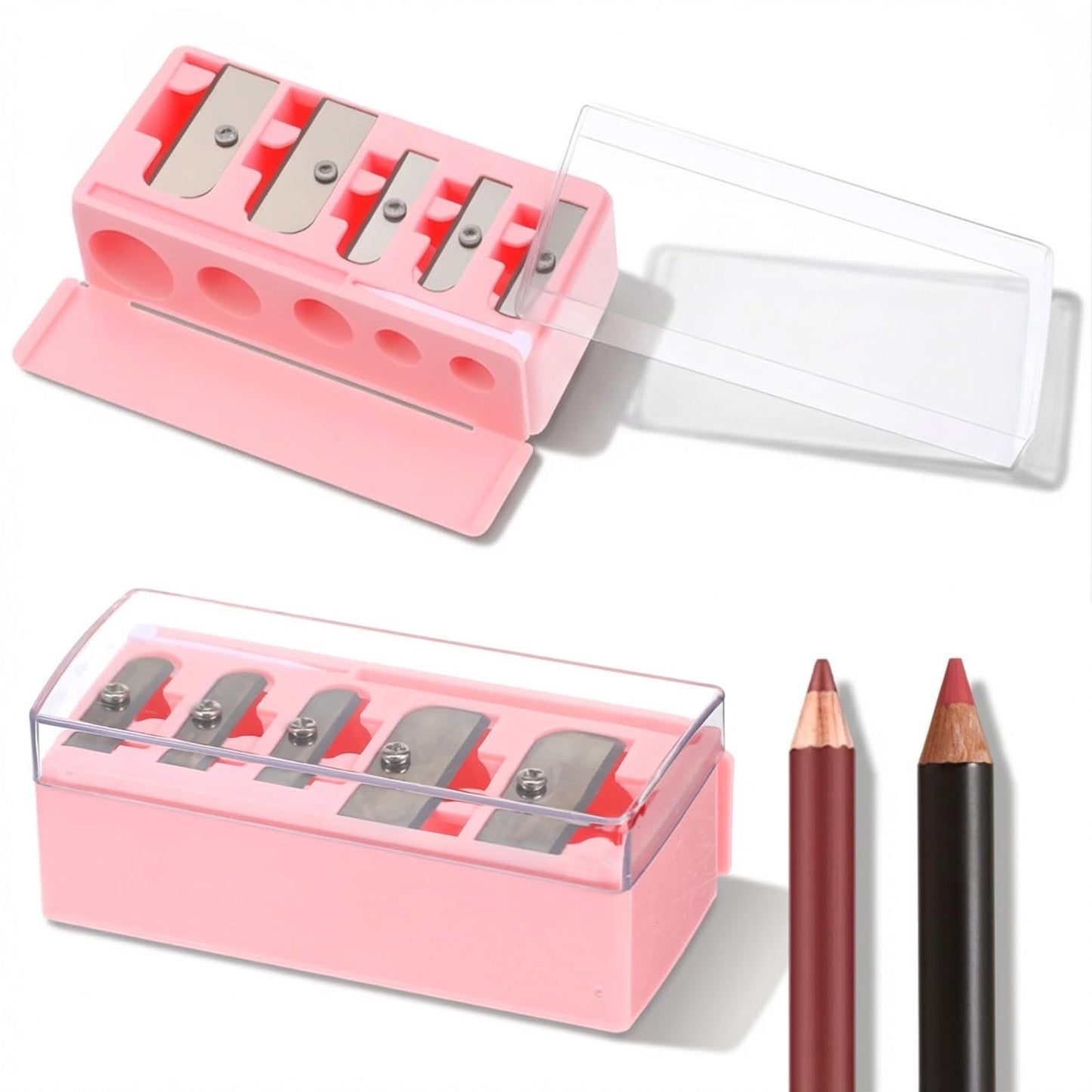 5-Hole Cosmetic Pencil Sharpener, 5 Hole Kajal Sharpener Makeup Sharpener for Soft Liner for On the Go Eyebrow Pencil Lip Liner Eyeliner Precision Blades Handy Pink