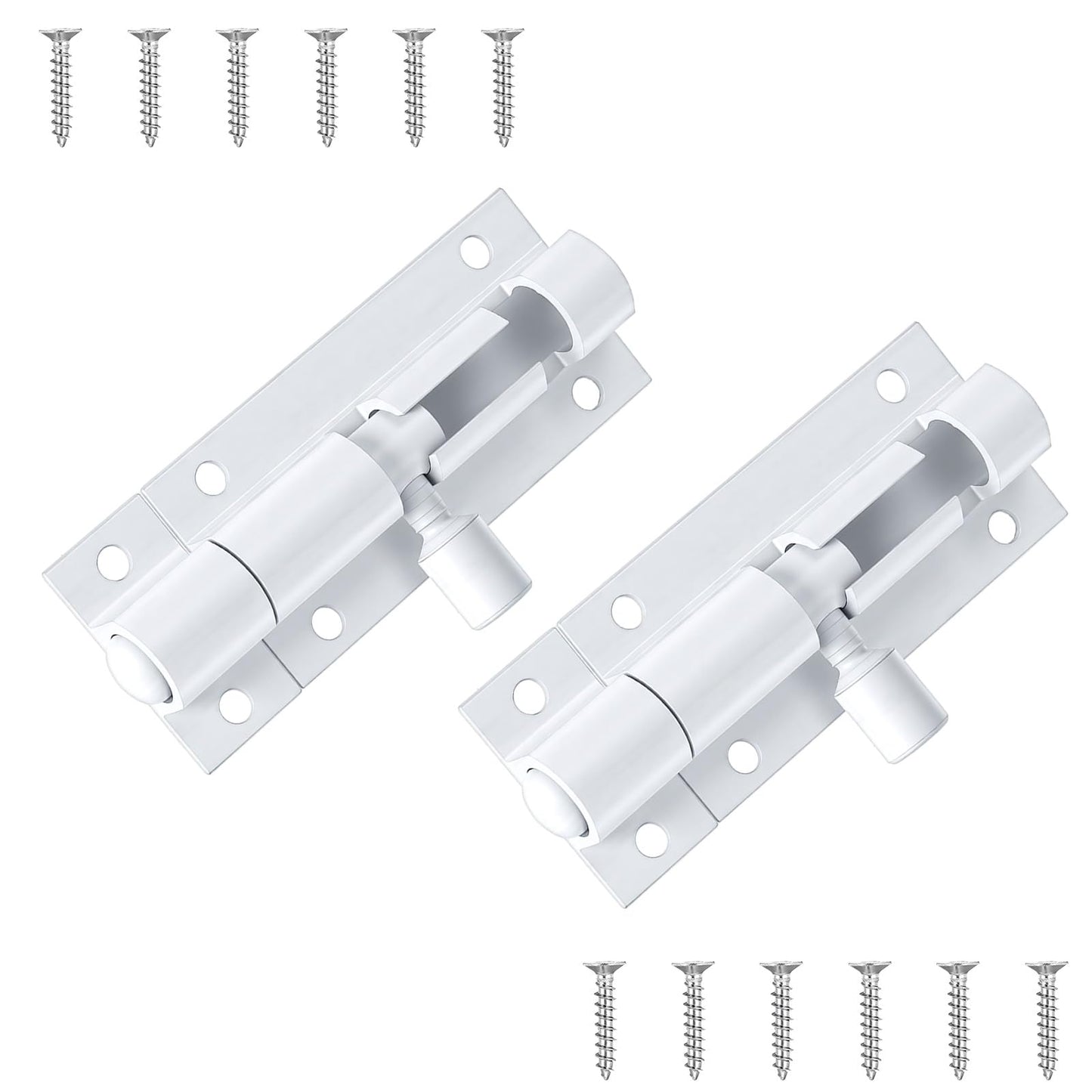 Pack of 2 2 inch door bolts, small bolt lock with screws, aluminium sliding latch, white latch door, small deadbolt lock for garden, warehouse, window, fence room doors