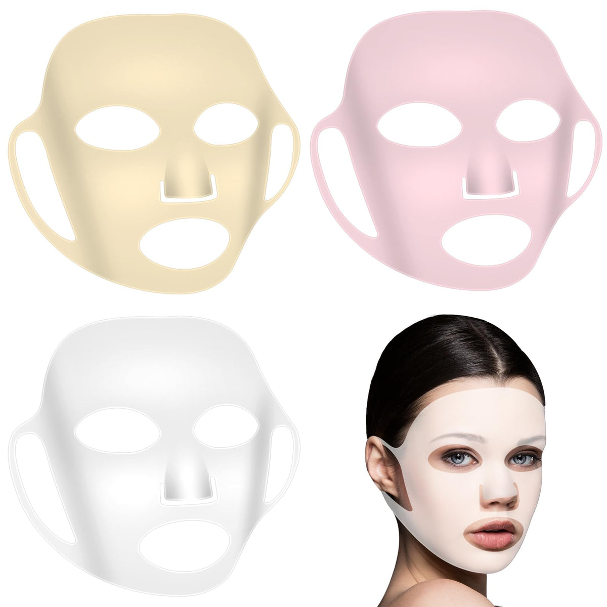Piriuuo Pack of 3 Silicone Mask, Reusable Silicone Face Mask, 3D Mask, Face Steam, Anti-Wrinkle Face Mask, Moisturising Beauty Mask for Skin Care, Women's Face Tool