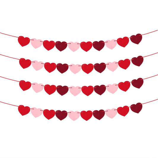 ASTER Heart Garland Decorations Valentines Day Heart Banners,4 Pack Felt Heart Garland Banner Valentines Day Anniversary Love Felt Valentine Garland for Decoration for Home, Wedding, Classroom, Party
