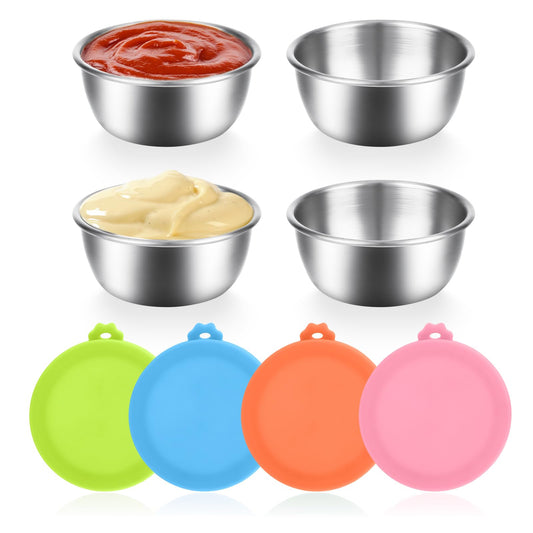 ASTER 4Pcs Mini Salad Dressing Container to Go, 4x1.6oz Small Condiment Containers with Lids Leakproof, Rainbow Color Reusable Dipping Sauce Cups Sauce Containers
