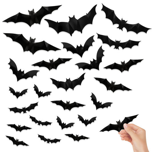 ZEYIYER 60PCS Halloween Bats Wall Stickers, 5 Sizes 3D Bats Decoration, Halloween Scary Bats Decals for DIY Home Horror Wall Window Door Decor Halloween Party Supplies