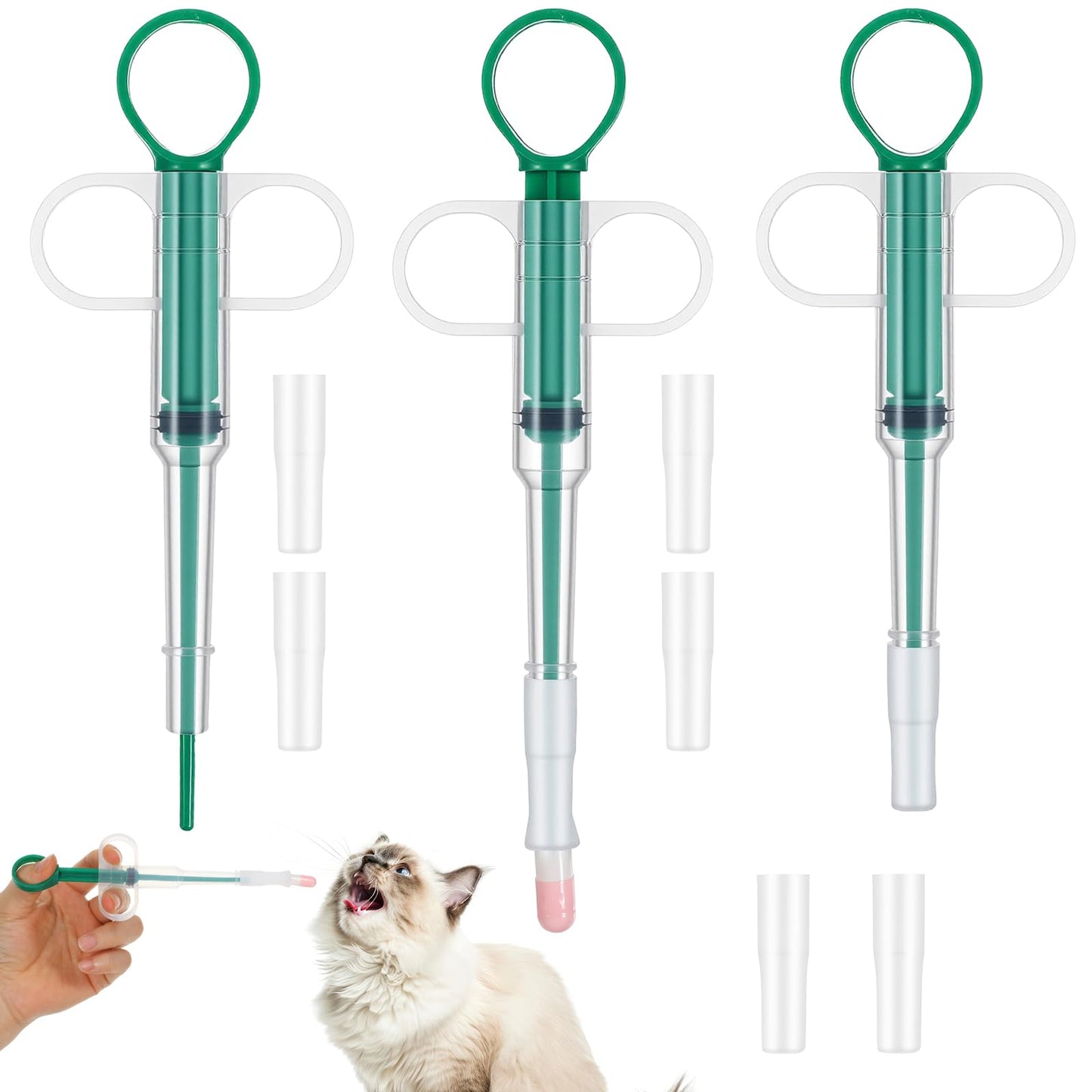 Grevosea Pack of 3 pill dispenser for cats, pill dispenser, cat flea tablets, pill assist, cat dogs, pet feeder for input aid, pill cat cat, green