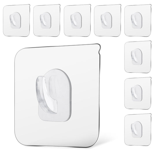10 Pcs Adhesive Hooks Clear Hooks Plastic Hooks Drill-Free Wall Hooks for Hanging Heavy Duty Hooks for Kitchen Bathroom
