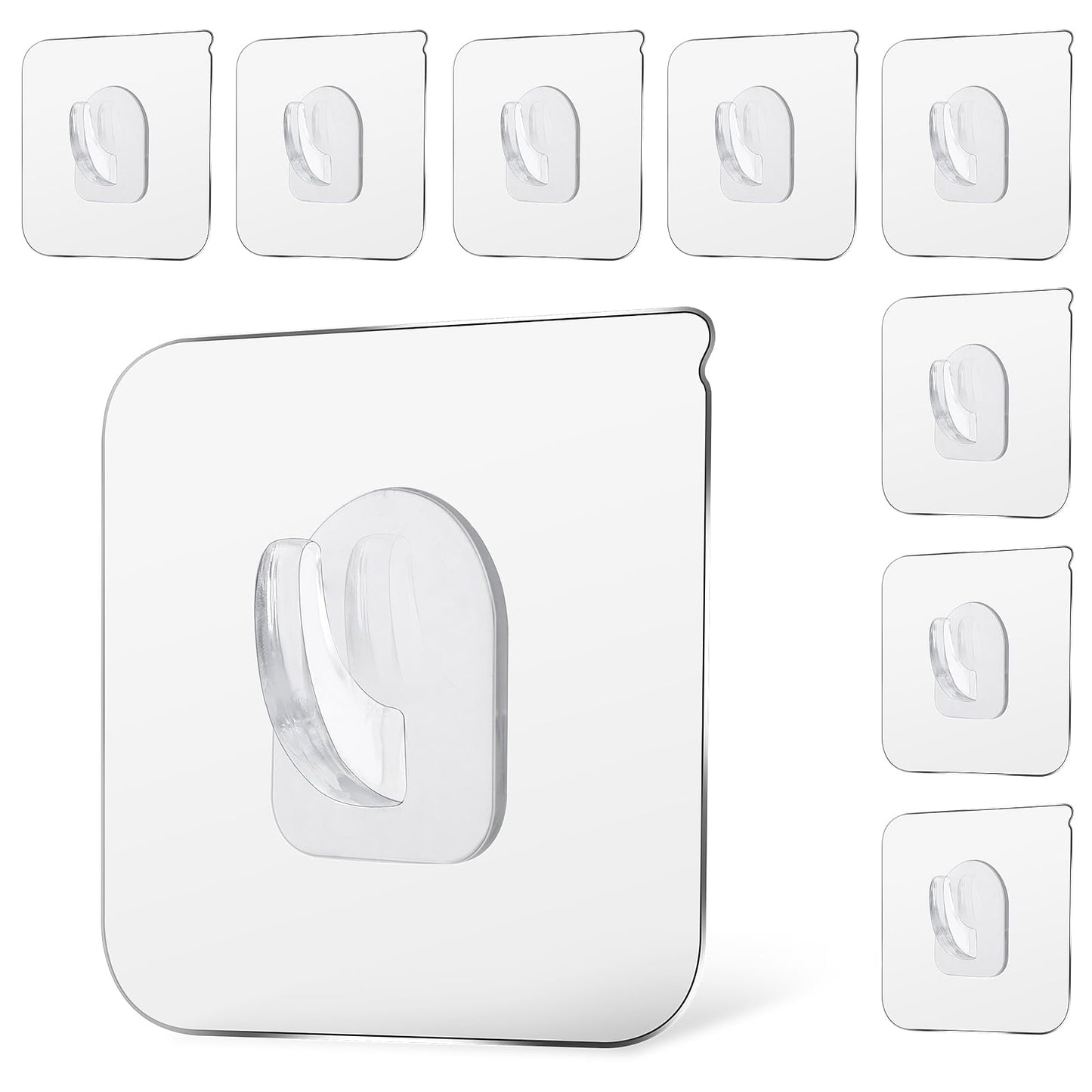 10 Pcs Adhesive Hooks Clear Hooks Plastic Hooks Drill-Free Wall Hooks for Hanging Heavy Duty Hooks for Kitchen Bathroom