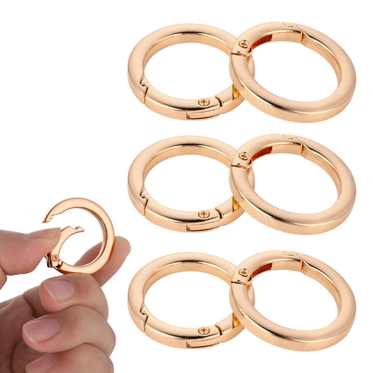 ASTER 6 Pieces Gold Spring Snap Clip O Key Ring Clips for Purse Strap Chain, 25mm Metal Round Carabiner DIY Accessories for Belts Crossbody Bags Leather Hand Crafts