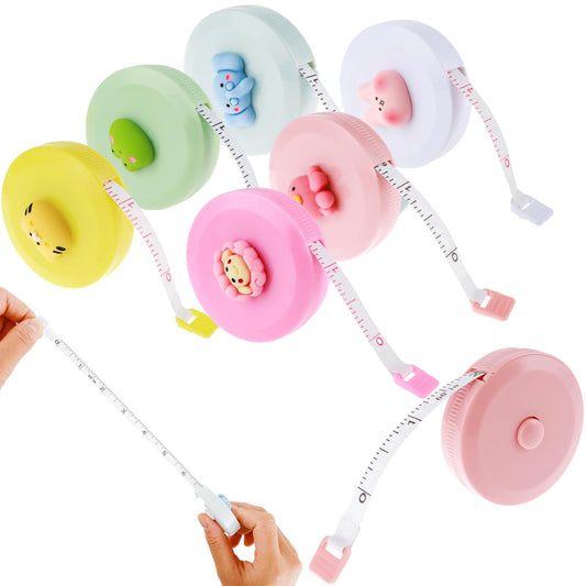ASTER 6 Pcs Soft Kids Tape Measure, 60-Inch 1.5 Meter, Cute Animal Design, Retractable, Dual Scale, Body Measurement, Sewing, Craft, Fabric, Waist Tape Measure, 6 Pack