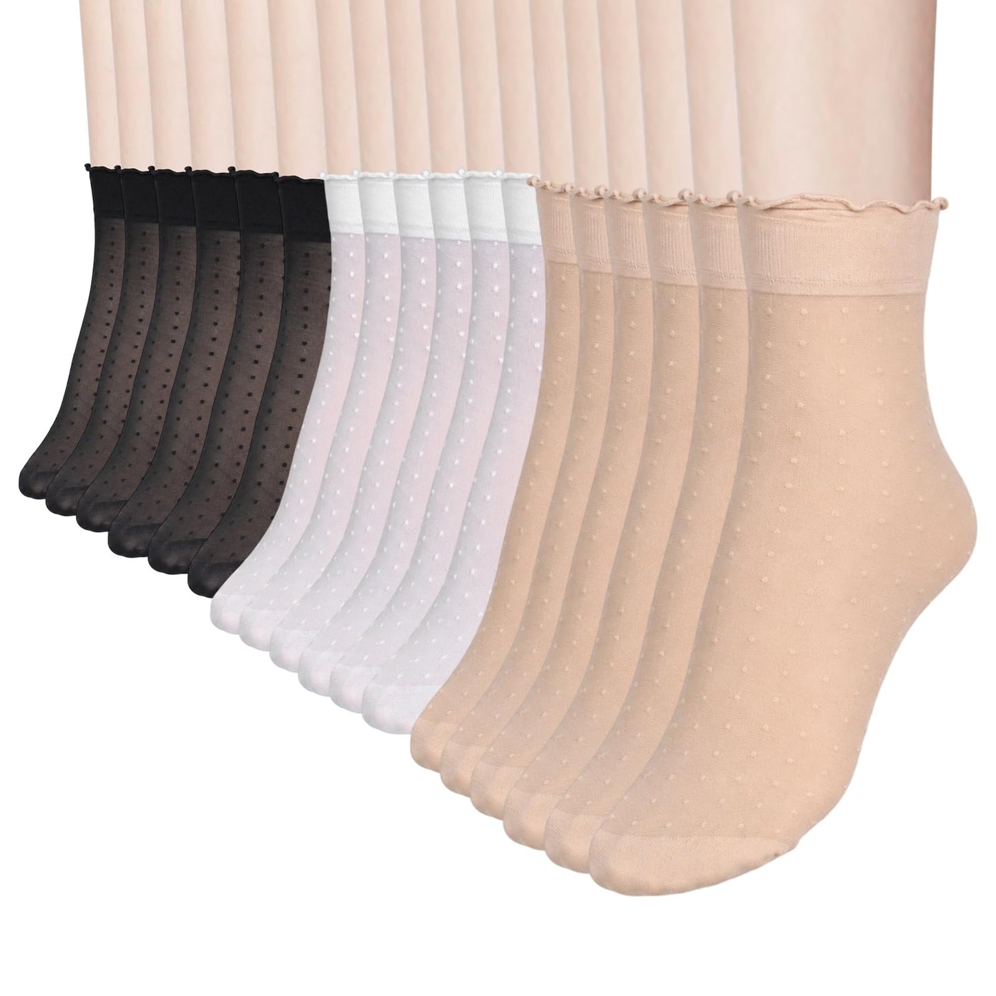 Auteonsa 12 Pairs Sheer Socks Women with Polka Dot