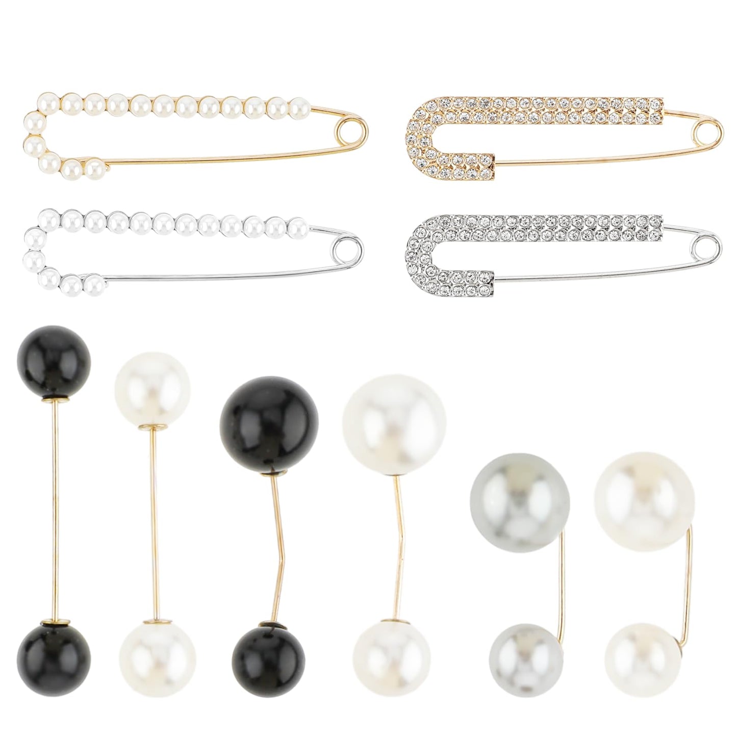 10 Pack Large Safety Pins Fashion Pearl Brooch Pins Anti-Exposure Brooch Jeans Pants Button Pins Waist Tightener Decorative Fancy Safety Pins For Clothes Coat Blouse