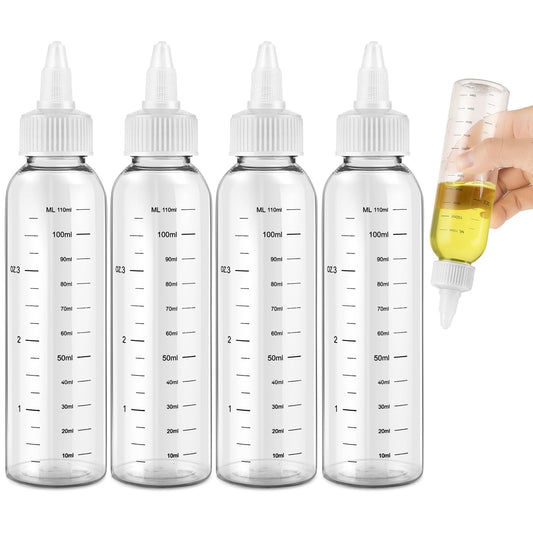 ASTER 4Pcs Oil Applicator Bottle for Hair, Squeeze 4 OZ Empty Plastic Bottles Applicator with Twist Top Cap, Clear Plastic Refillable Bottle, PET, Open/Close Nozzle - Multi Purpose(White)