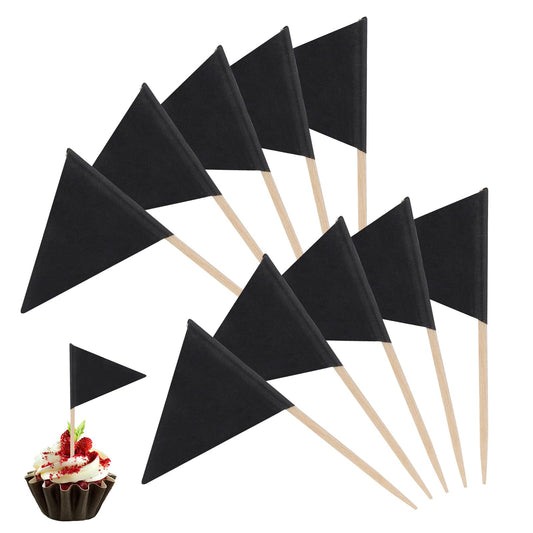 100 Pack Flag Toothpicks Blank Toothpick Flags Cheese Markers Flag Cupcake Toppers Sticks Food Labels for Party Buffet Food Tags for Party Food Decoration, Black