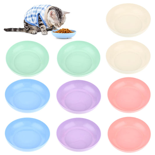 10 Pcs Cat Bowls 5.7 Inch Wide Shallow Cat Food Bowls Whisker Fatigue Cat Dishes Flat Cat Feeding Bowls Cat Plates Water Bowls for Small Cat Kitten Dogs, Round