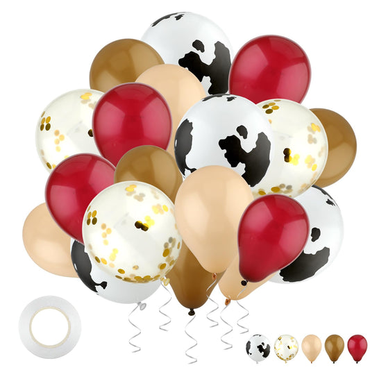 Aster 95Pcs Cow Print Balloons, Brown Blush Neutral Balloons 12inch Gold Confetti Helium Latex Balloons for Cowboy Party Decorations, Baby Shower Farm Birthday Party Supplies