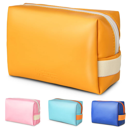 Travel Cosmetic Bag - Waterproof Leather Makeup Bags for Women Travel Toiletry Bag Portable Makeup Organizer Bag, Roomy Zipper Cosmetic Bag for Women and Girls (Yellow)