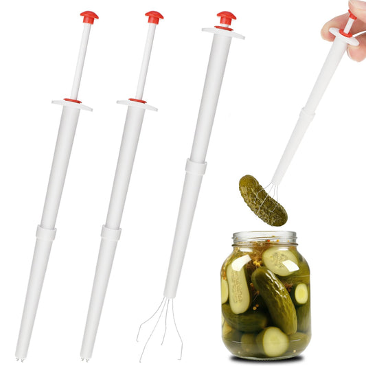 Aster 3Pcs Pickle Grabber, Deluxe Pickle Pincher Stainless Steel and Plastic Pickle Picker 8 Inch Pickle Jar Fork Pickle Grabber Tool for Kitchen Jar Food Olive Pepper, Red