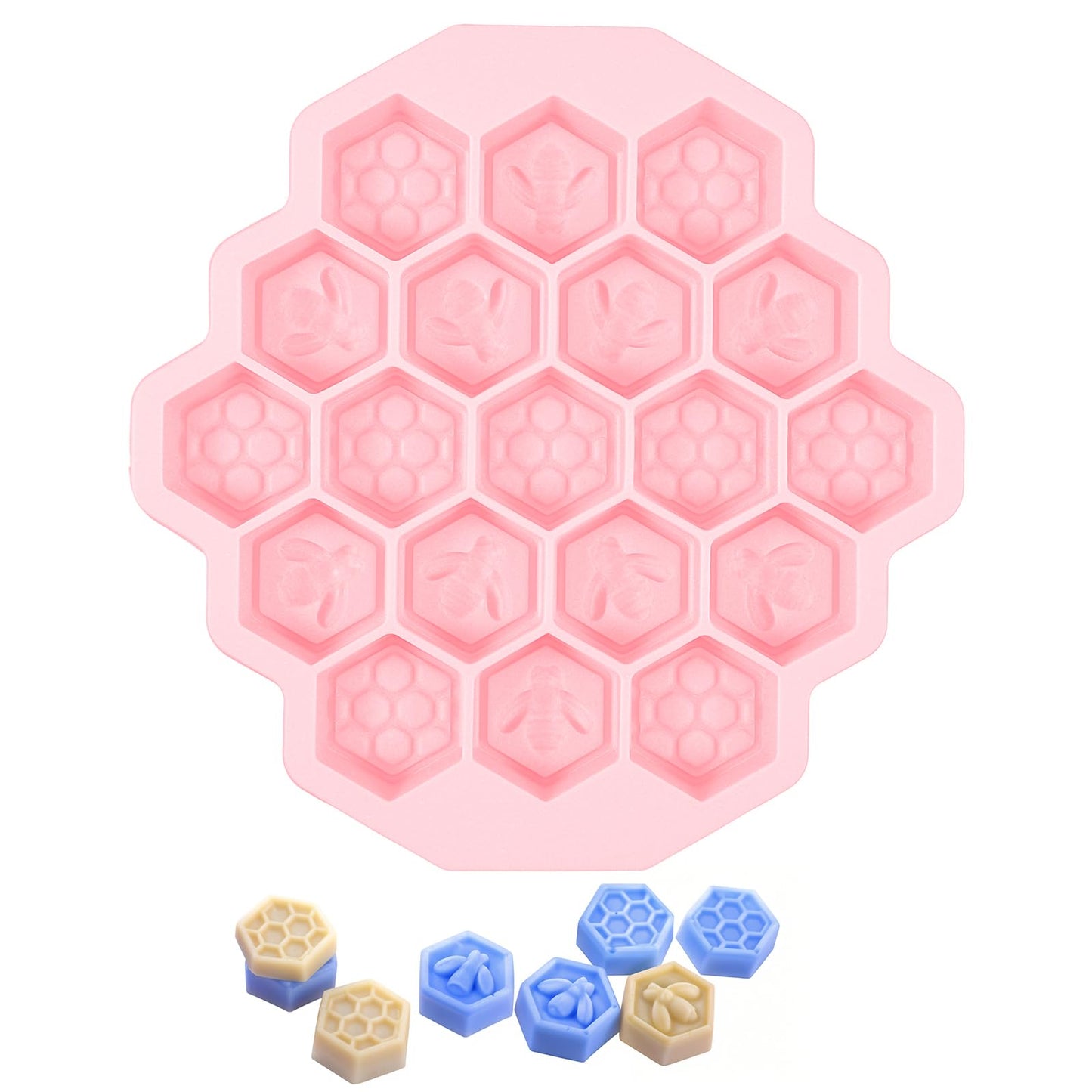 Versatile Honey Comb Silicone Moulds, 19 Cavity Bee Silicone Mould for Baking, Reusable Non-Stick Wax Melt Moulds for Craft(Pink)
