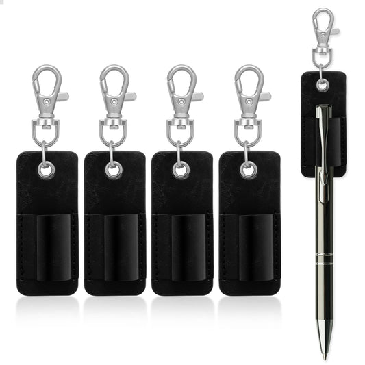 ASTER 4 Pieces Portable Lanyard Pen Holder, Leather Badge Pencil Holder Leather Pen Pouch Holder Pocket Protector for Badge Pen Holder Keychain or Neck Lanyard