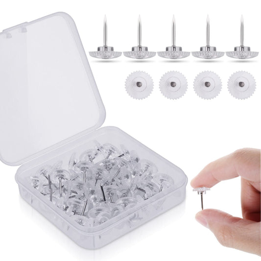 ASTER 50 Pieces Transparent Push Pins Plastic Gear Thumb Tacks Stainless Steel Point Pushpins Drawing Pins Tacks Paper Fasteners for Cork Board Wall Bulletin Board