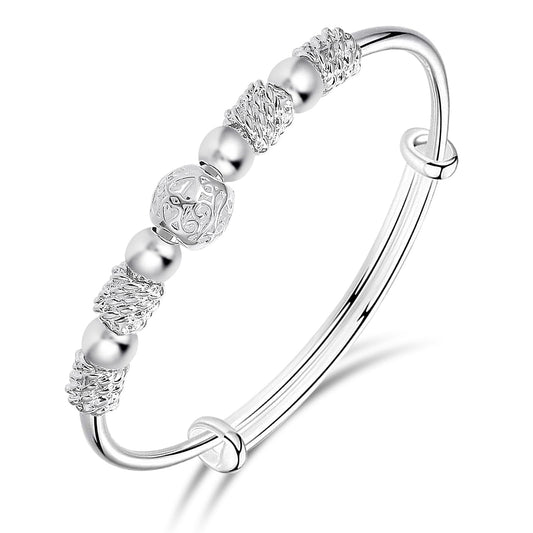 ASTER Silver Bead Spinner Bangle Bracelet for Women Adjustable, Fidget Bracelet Anxiety Relief Bracelet Jewelry Gift for Women Girls Ladies Birthday Valentine's Day Gifts Mother's Day Gift