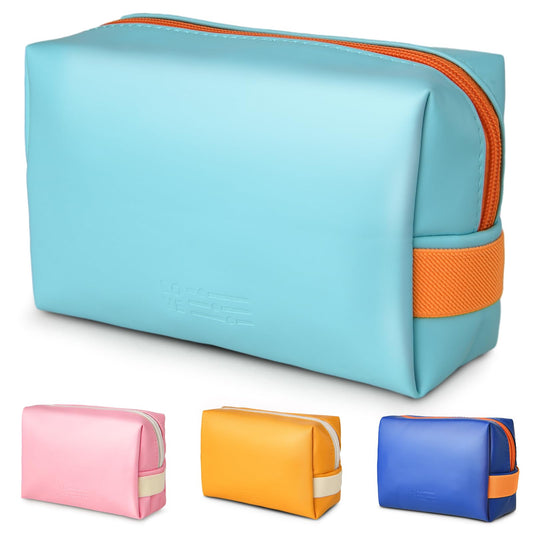 Travel Cosmetic Bag - Waterproof Leather Makeup Bags for Women Travel Toiletry Bag Portable Makeup Organizer Bag, Roomy Zipper Cosmetic Bag for Women and Girls (Light Blue)