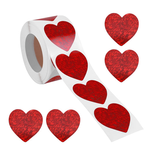 ASTER 500 Pieces Glitter Red Heart Stickers Valentine's Love Sticker - 1.5" Heart Decorative Labels for Valentine's Day Wedding Decorations Accessories