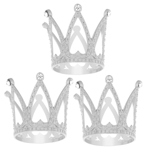 ASTER 3 Pieces Crown Cake Topper, Mini Rhinestone Crown Small Baby Crown Vintage Prinrcess Tiara Cake Toppers for Birthday Party Wedding Cake Decoration (Silver-3pcs)