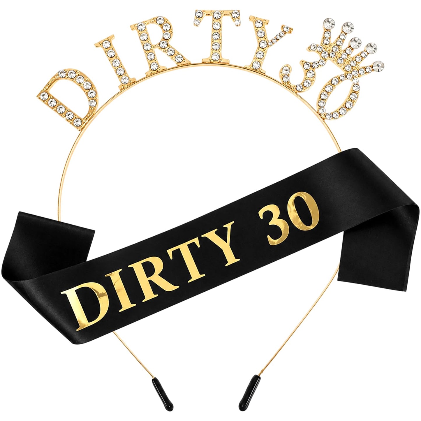 Dirty Thirty 30th Birthday Crown, 30th Birthday Sash, Gold Glitter