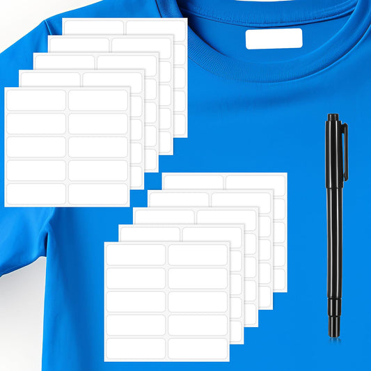 100 Pack No-Iron Clothing Labels Fabric Labels for Clothes Washable Labels for Clothing Self Adhesive Name Tags with Permanent Fabric Markers Clothing Labels for Nursing Home Camp Laundry Day Care