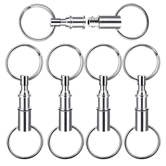 ASTER 5Pcs Quick Release Detachable Keychain, Double Rings Pull Apart Key Chain, Spring Split Snap Separate Key Ring, Snap Lock Holder for Bag Purse Travel Home Office (Silver)
