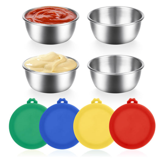 ASTER 4Pcs Mini Salad Dressing Container to Go, 4x1.6oz Small Condiment Containers with Lids Leakproof, Rainbow Color Reusable Dipping Sauce Cups Sauce Containers