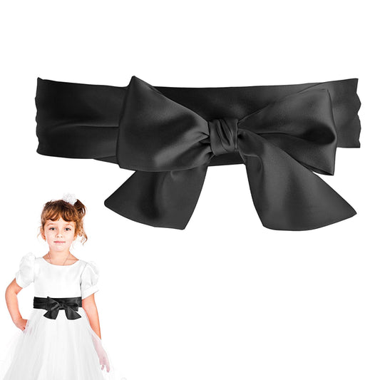 ASTER Black Sash Bow Belt for girls, Simple Classic Flower Girl Sash, Long Waist Belts for Wedding Party Special Occasion 1.96'' Wide