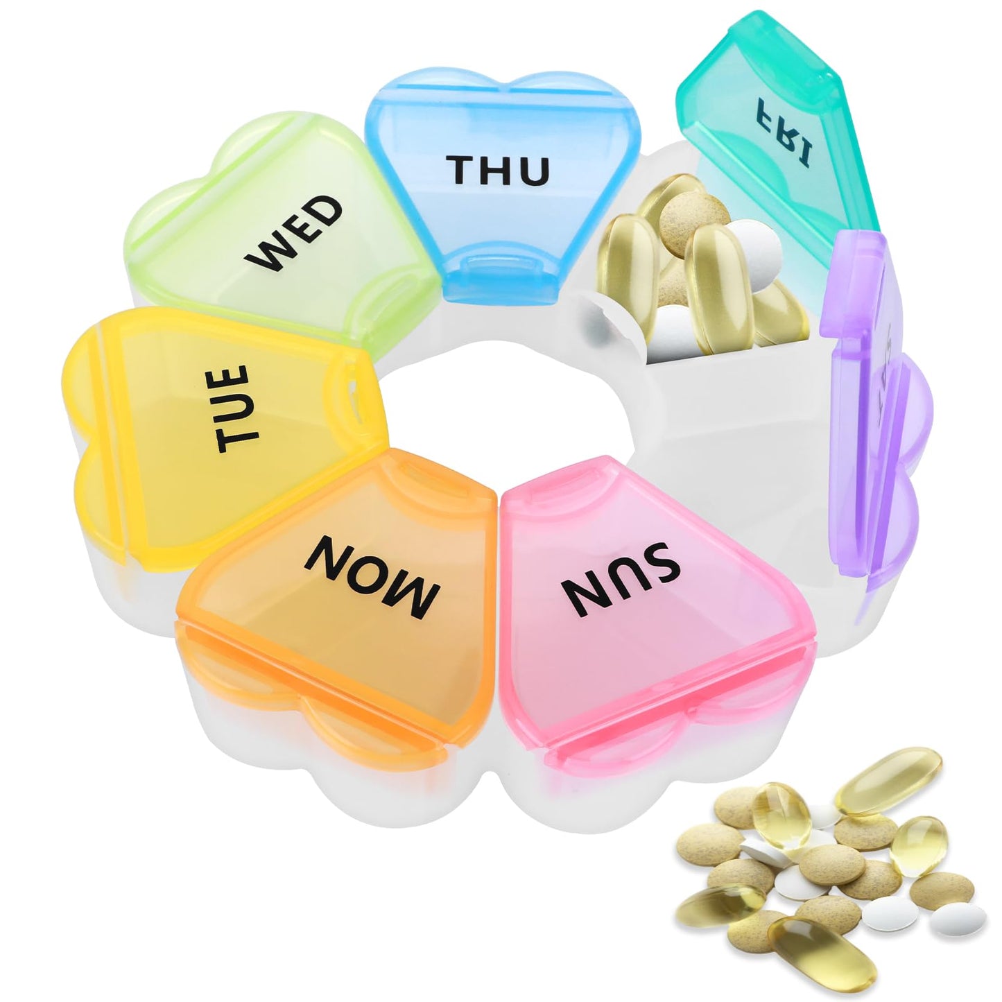 Aster Weekly Pill Organizer, Pill Case 7 Day, Daily Vitamin Containers Large Capacity Compartments, 7 Day Travel Pill Box, Medication Organizer, Pill Containers for Fish Oil Medicine Supplements