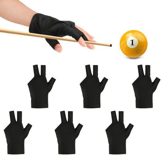 ASTER 6 Pcs Pool Gloves 3 Fingers Pool Gloves, Billiards Glove Left Hand Shooters, Snooker Cue Sport Gloves Show Pool Gloves Popular Sizes for Women and Men Billiard Accessories(Black)