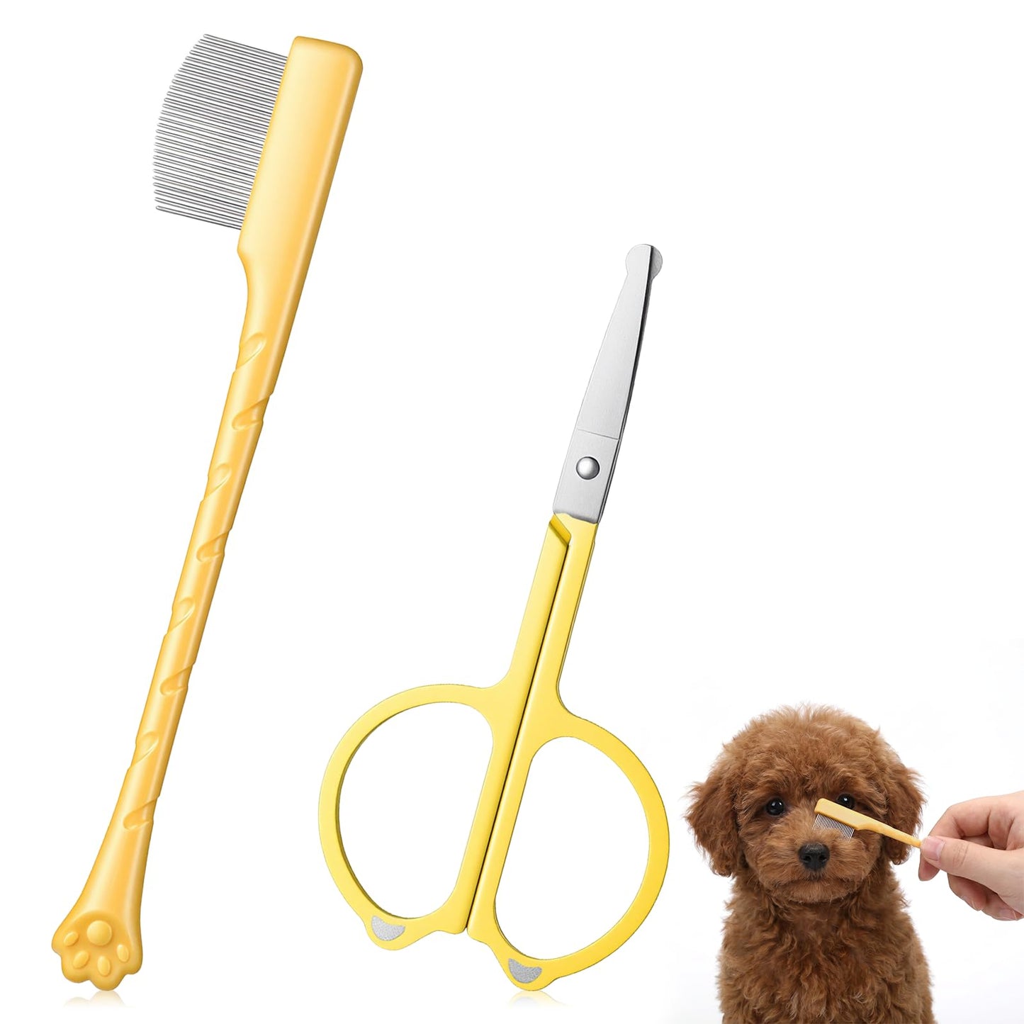 Auteonsa Dog Eye Comb and Safety Scissors Set, Dog Face Comb with Round Tip