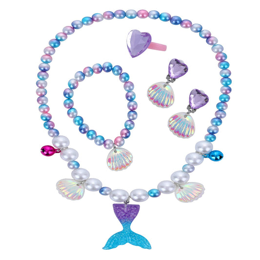 ASTER Mermaid Necklace Birthday Gift Kids Jewelry for Girls, Mermaid Princess Dress Up Set for Mermaid Party Decorations Halloween Costume Accessories
