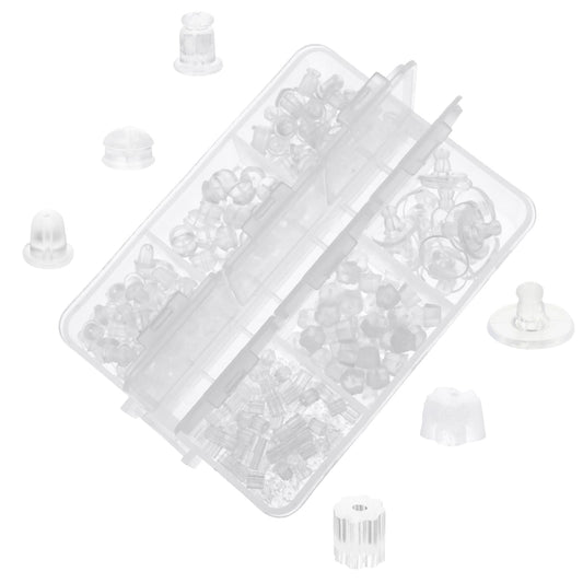 ASTER 600 Pcs Plastic Silicone Earring Backs, 6 Styles Clear Soft Rubber Earring Backs Transparent Earring Backings Replacements Kits for Fish Hook Earring Studs Hoops