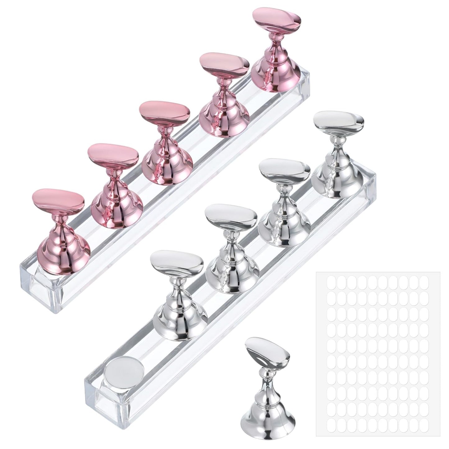 Piriuuo Nail Stand, Magnetic Nail Tips Holder, Rose Gold, Silver