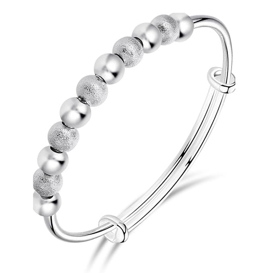 ASTER Silver Bead Spinner Bangle Bracelet for Women Adjustable, Fidget Bracelet Anxiety Relief Bracelet Jewelry Gift for Women Girls Ladies Valentine's Day Gifts Mother's Day Gift