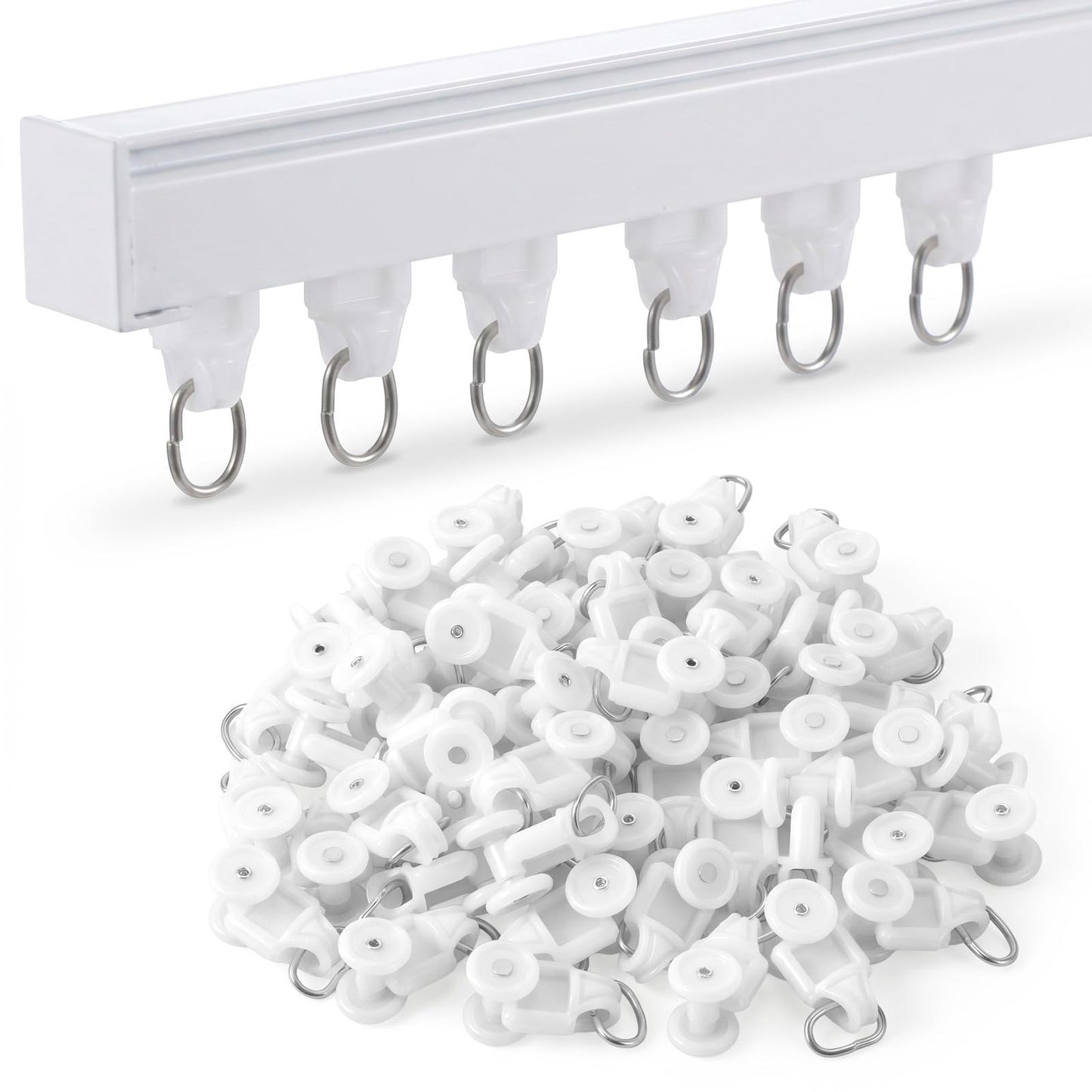 50Pcs Curtain Track Rollers, Mute Curtain Ceiling Track Gliders Hooks