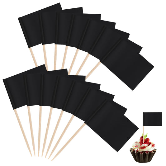 100 Pack Toothpick Flags Blank Flag Toothpicks Food Labels for Party Buffet Cupcake Topper Sticks Food Tags Party Buffet Cheese Labels for Charcuterie Board Food Buffet Labels Cocktail Picks, Black