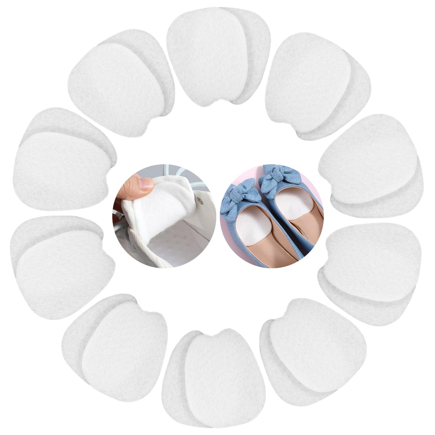 10 Pairs Metatarsal Felt Forefoot Pads, White Metatarsal Pads, Non-Slip Bunion Pads, Comfort Front Foot Pads, High Heels Insoles for Pain Relief and Shoe Size Adjustment for Women