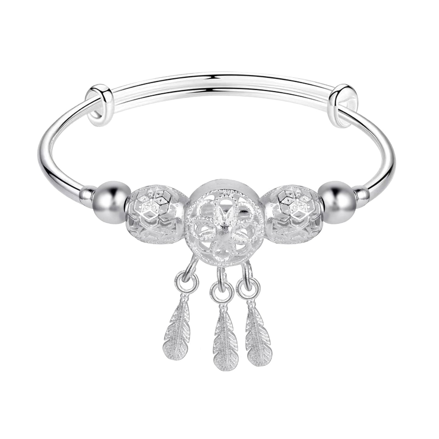 ASTER Silver Dream Catcher Tassel Feather Charm Bracelet, Adjustable 925 Sterling Silver Dream Catcher Bracelet Mother's Day Jewelry Gift Birthday Christmas Gifts for Women Mom Wife Girls