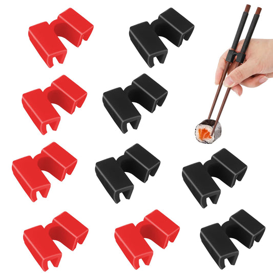 10 Pieces Reusable Chopsticks Helpers Training Chopstick Hinges Connector Training Chopstick for Adults, Beginner, Trainers or Learner (Black, Red)