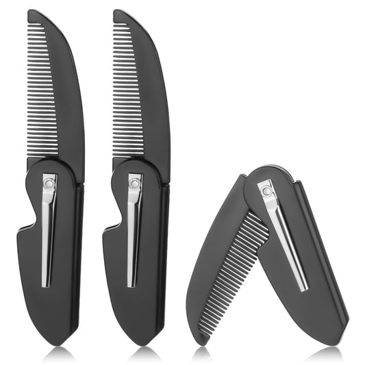 ZEYIYER 3PCS Mustache Comb, Folding Portable Beard Comb for Men, Fine Tooth Hair Comb Straightener for Men Mustache Hair Care Styling