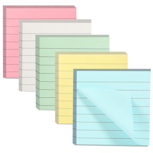 Aster 5 Pack Lined Sticky Notes, 3x3 Inch Self-Stick Notes for Post 5 Bright Color Sticking Memo Pads Leave Reminders Sticky Note Refill for Office Study or Daily Use, 80 Sheet/Pads