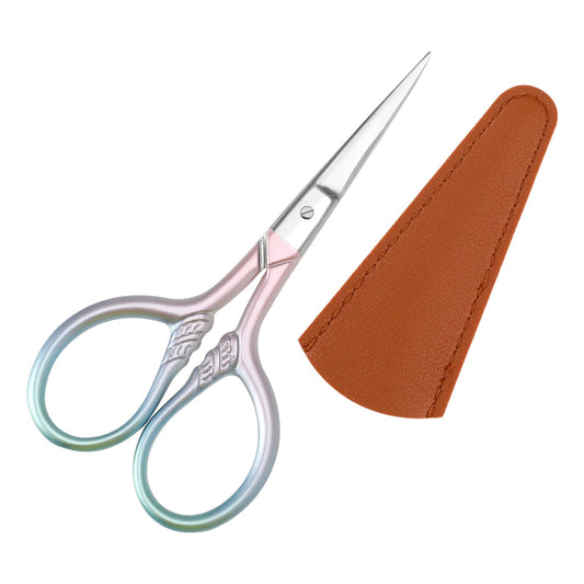 Thinp Eyebrow Scissors,3.5 Inch Brow Scissors Nose Hair Scissors Pink Small Scissors Beauty with Leather Sheath Cosmetic Scissors with Stainless Steel Straight Tip for Facial Hair Eyebrows Beard Nose